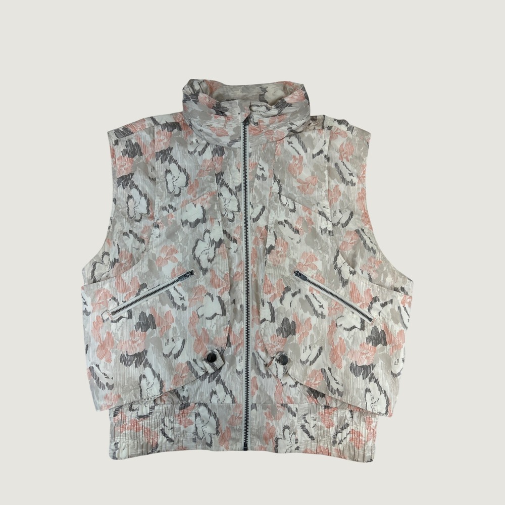 Free People FP MOVEMENT Off The Grid Printed Vest S Peach Ivory Floral W/Hood